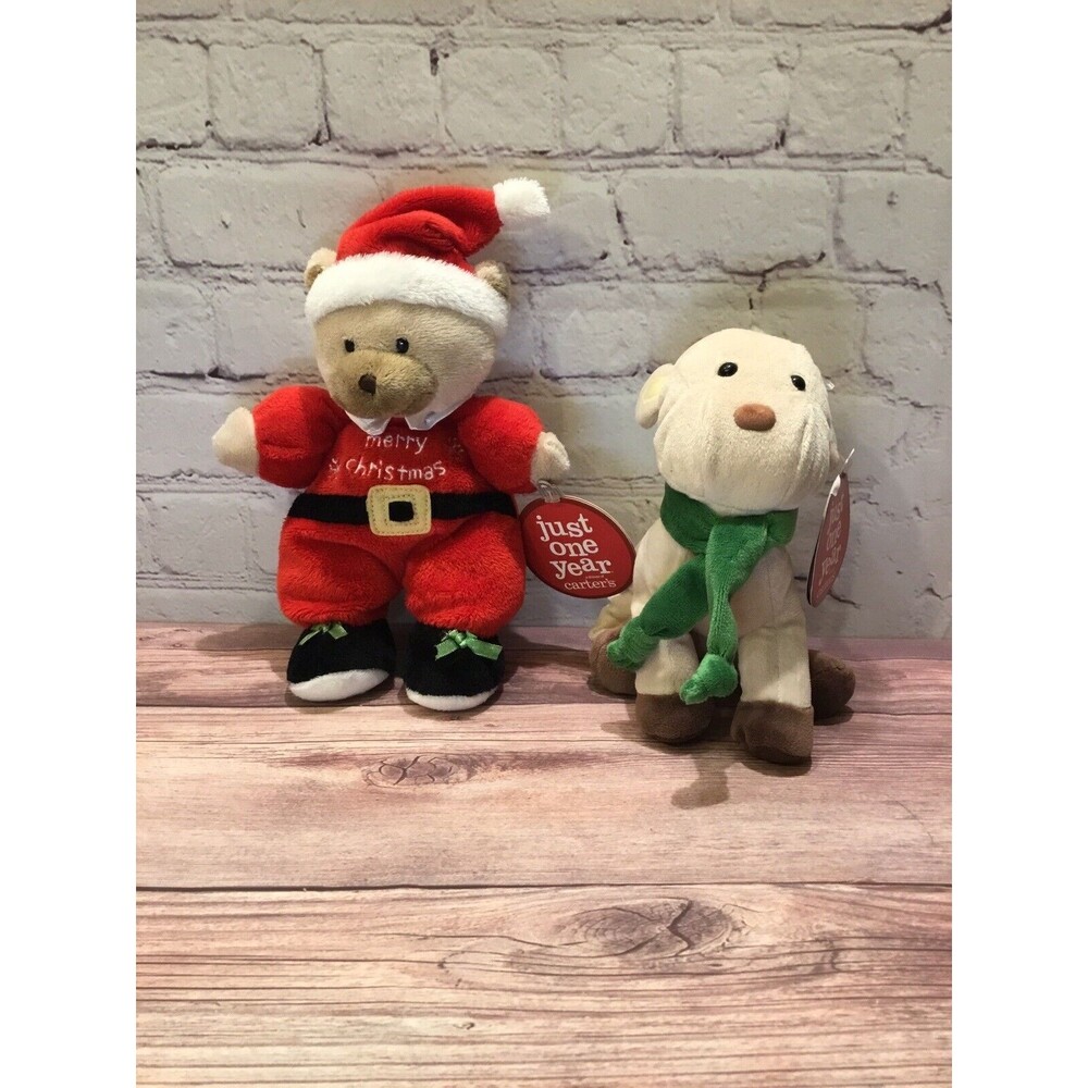2007 Carters Just One Year Christmas Lot Reindeer and Santa Bear Rattle NWT